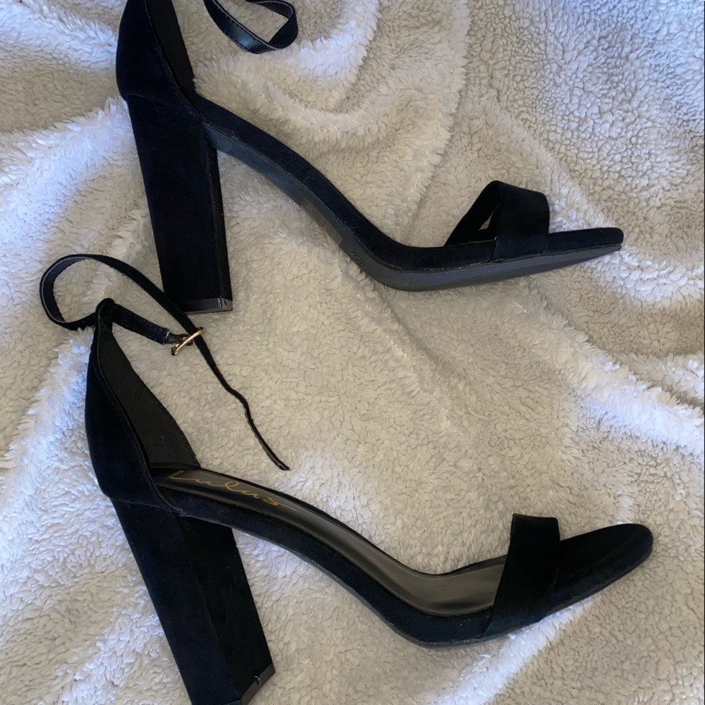 Lulus black velvet ankle strap heels